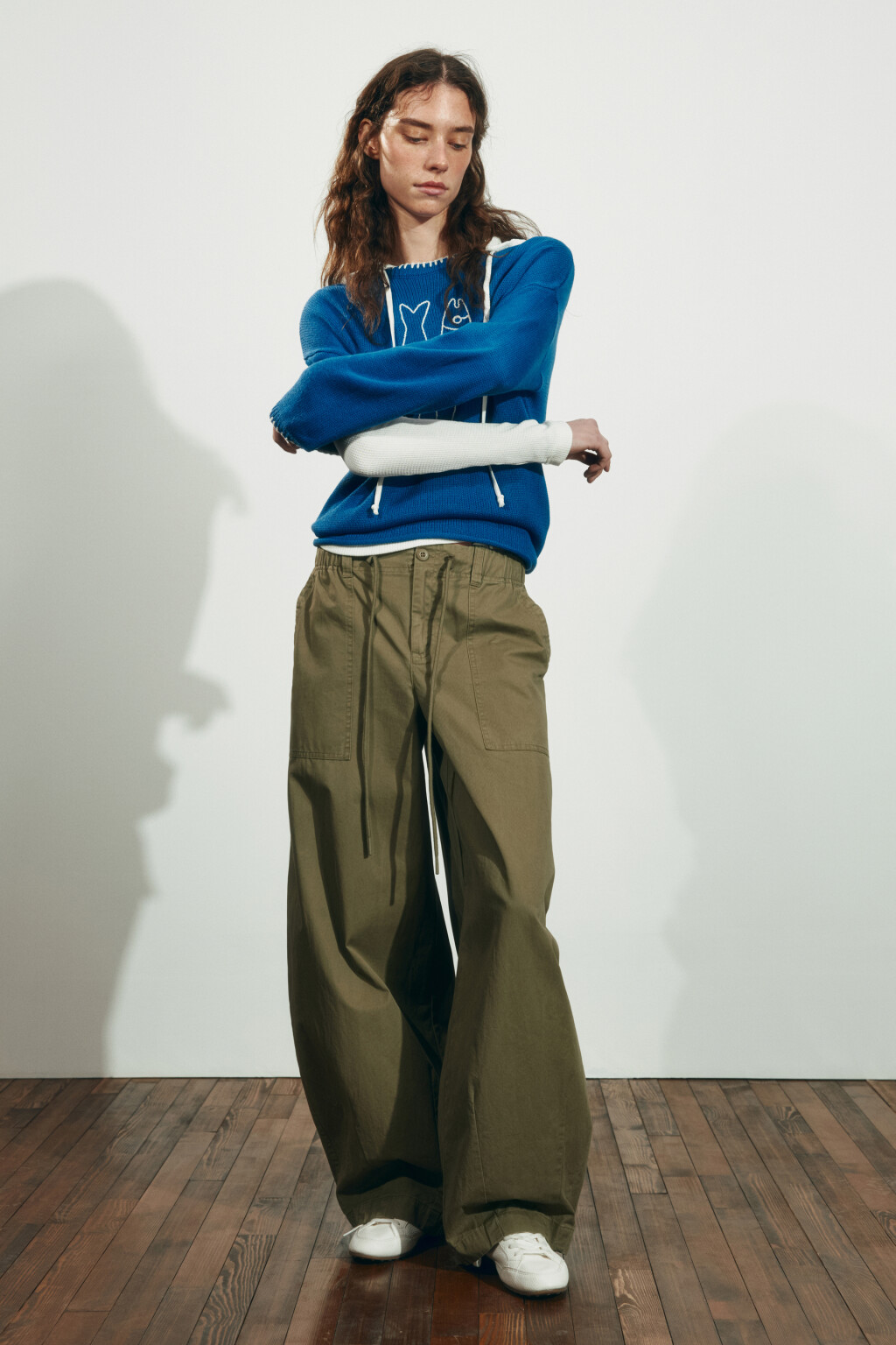 Брюки barrel fit хлопковые на завязках - цвет зеленый - 5