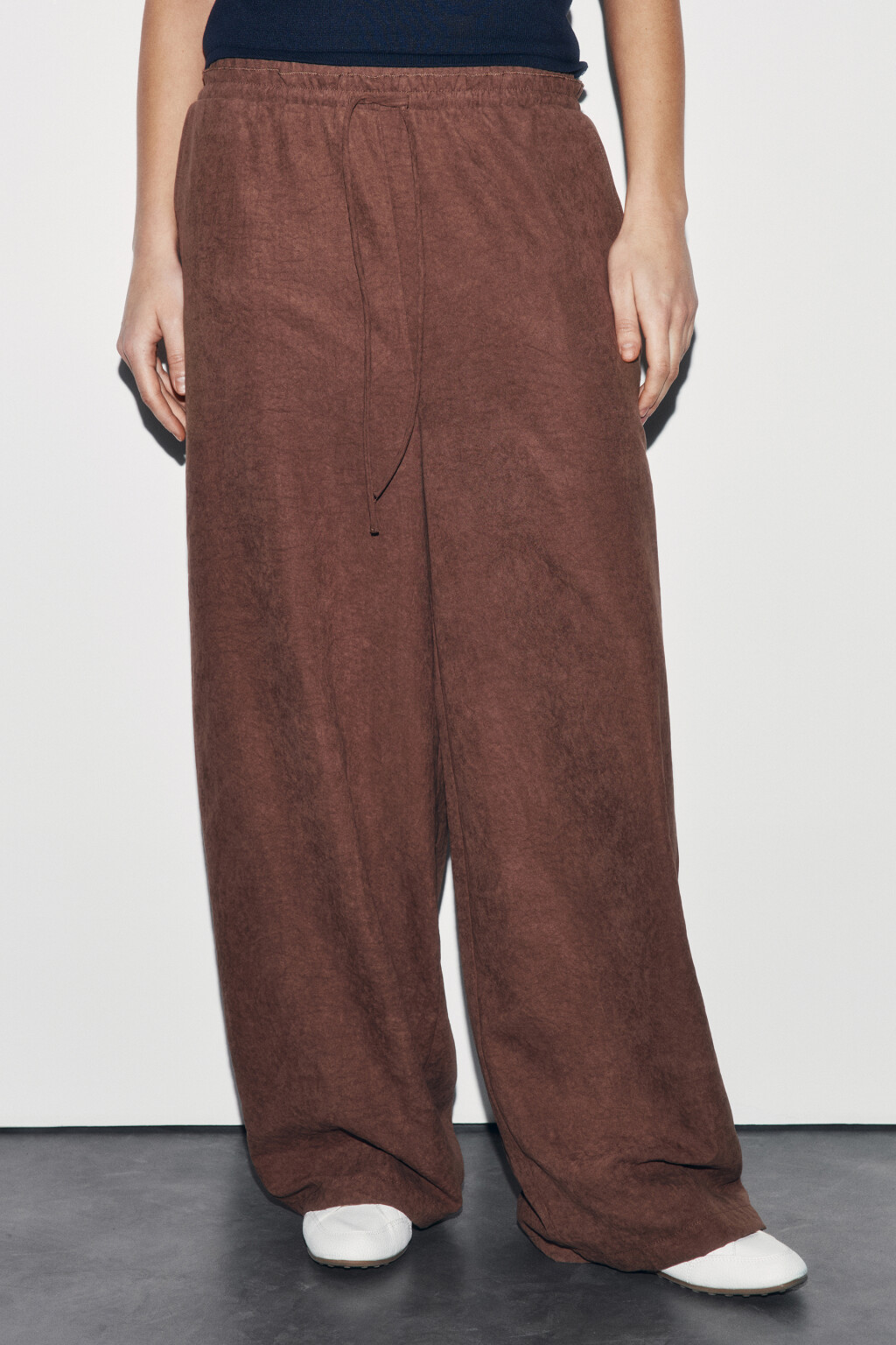 Брюки wide leg на завязках - цвет коричневый - 2