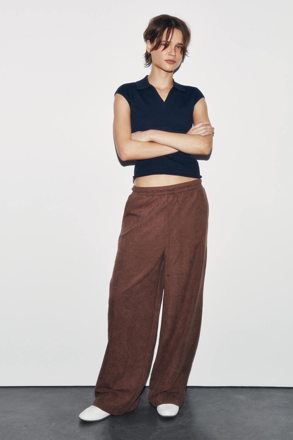 Брюки wide leg на завязках - цвет коричневый - 4