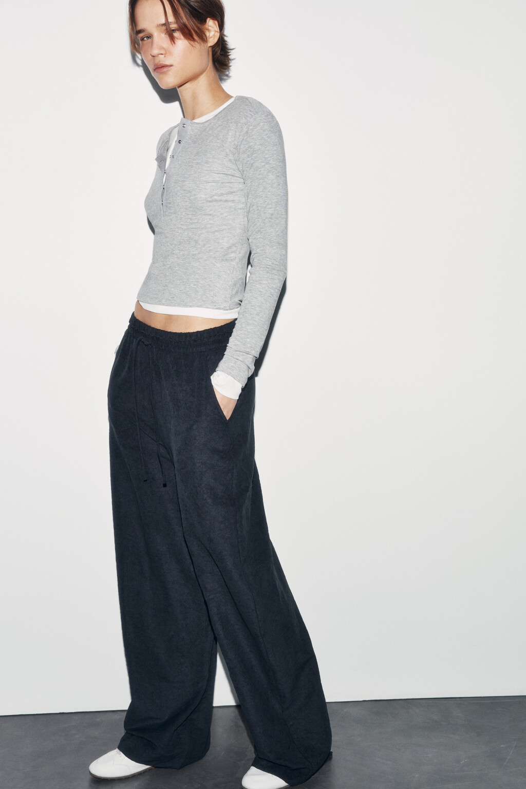 Брюки wide leg на завязках - цвет черный - 1