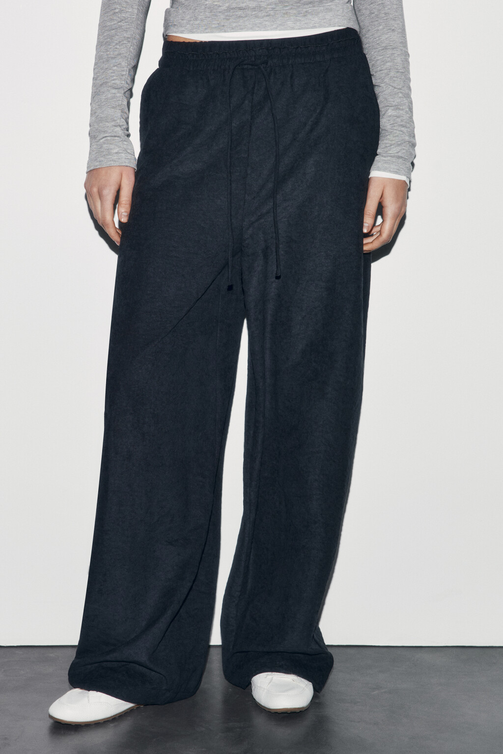 Брюки wide leg на завязках - цвет черный - 2