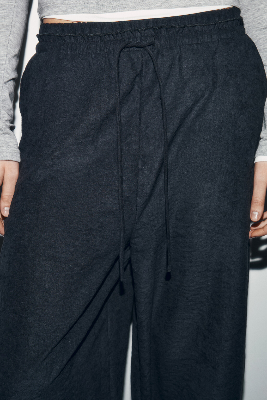 Брюки wide leg на завязках - цвет черный - 5