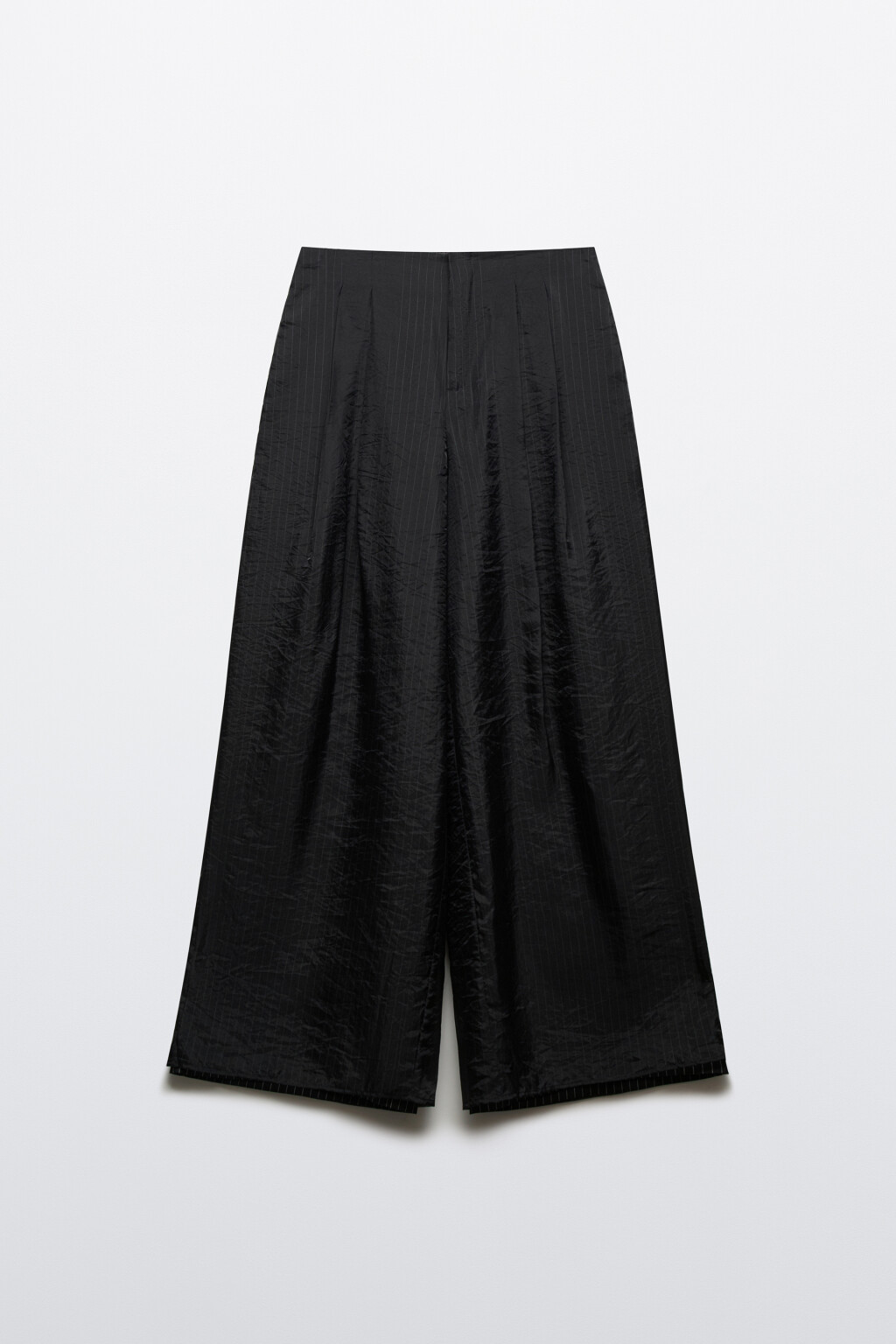 Брюки wide leg с высокой посадкой и защипами - цвет черный - 1