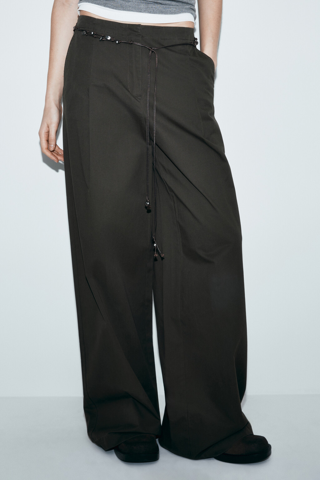 Брюки barrel fit со средней посадкой и поясом - цвет зеленый - 2