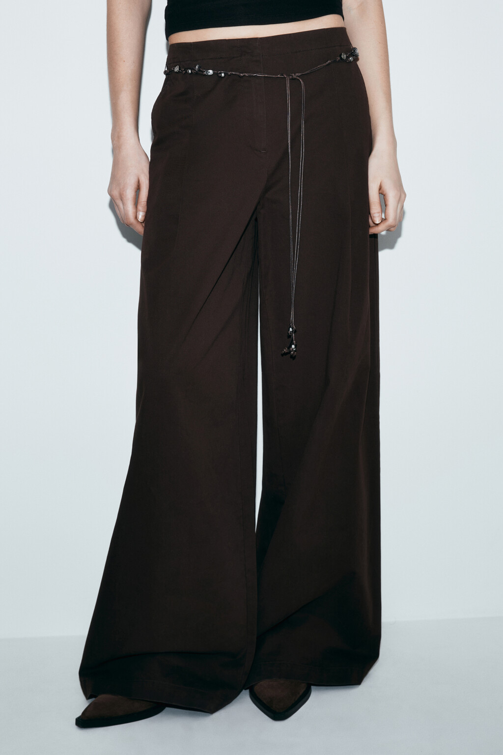 Брюки barrel fit со средней посадкой и поясом - цвет коричневый - 2