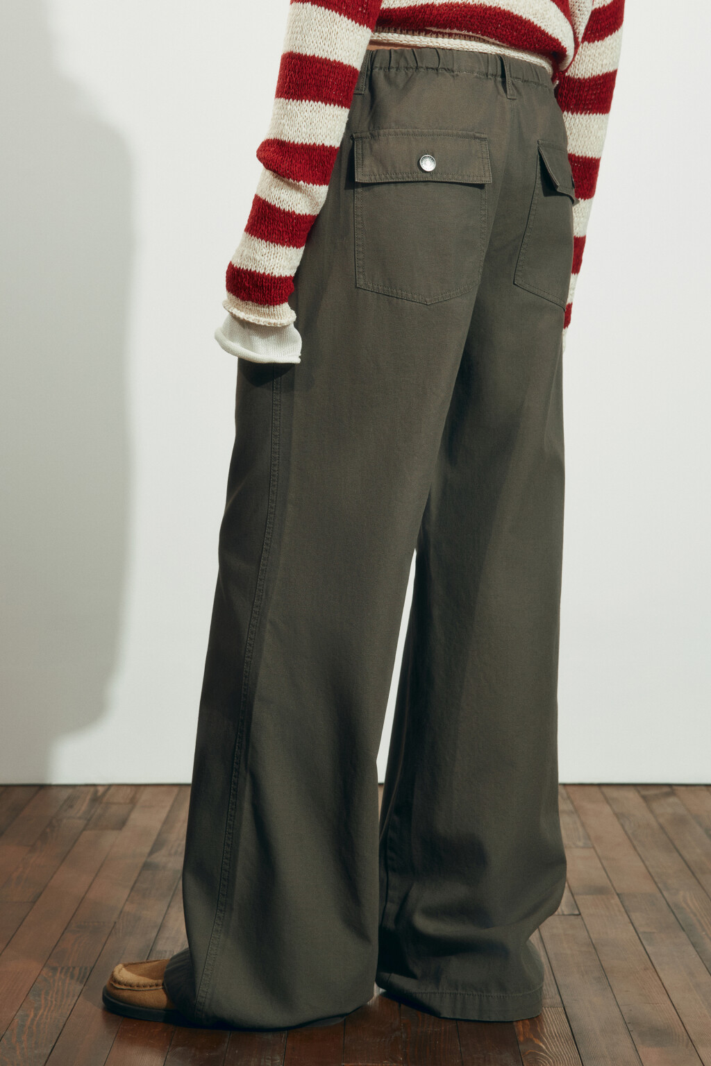 Брюки клеш хлопковые на завязках - цвет зеленый - 3