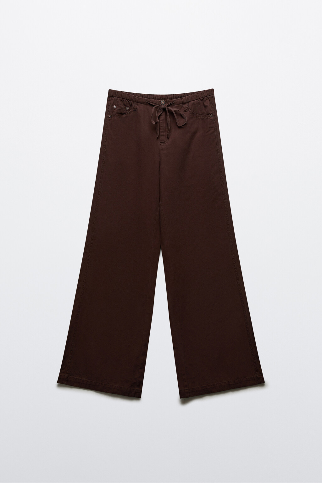 Брюки клеш хлопковые на завязках - цвет коричневый - 7