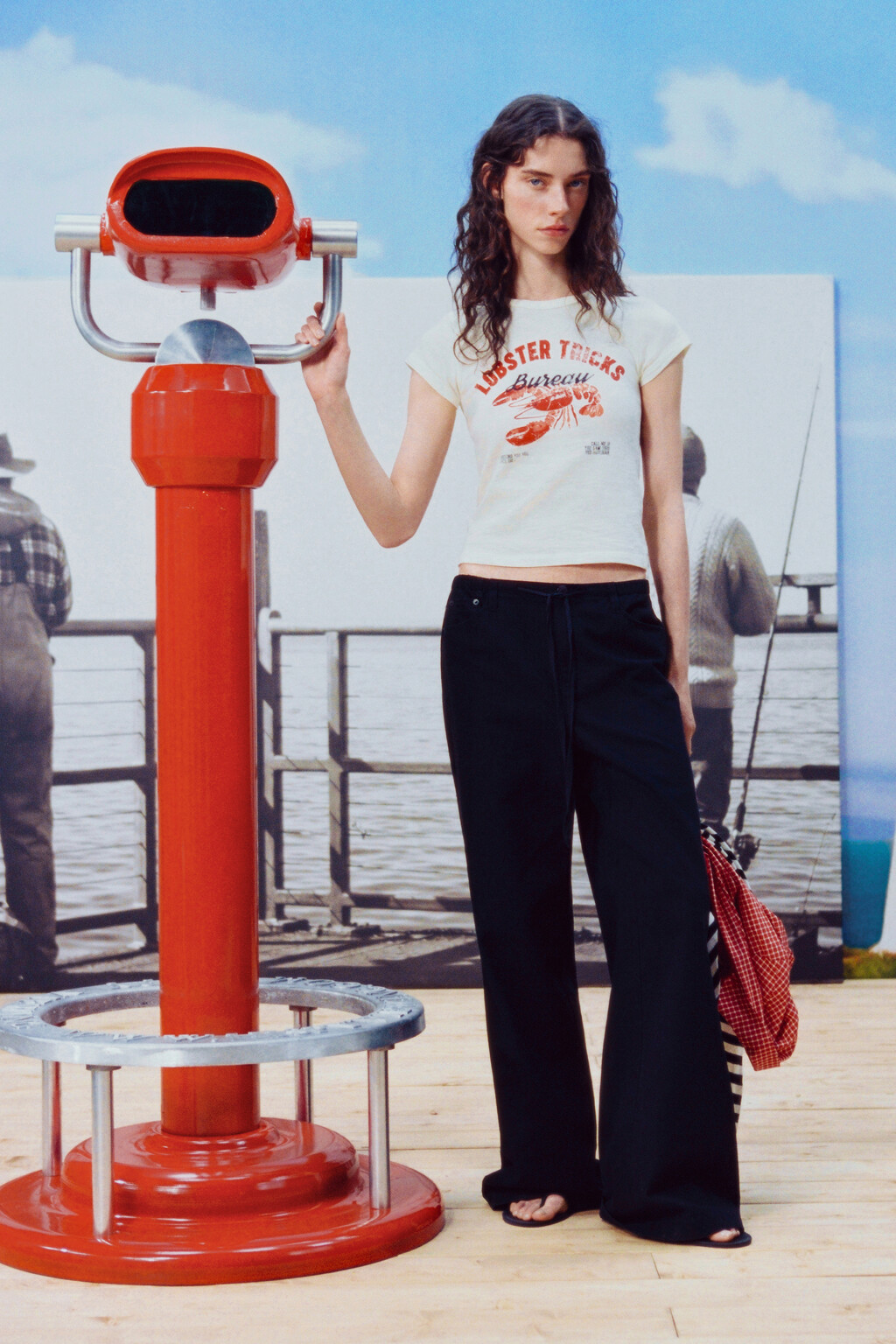 Брюки клеш хлопковые на завязках - цвет черный - 1