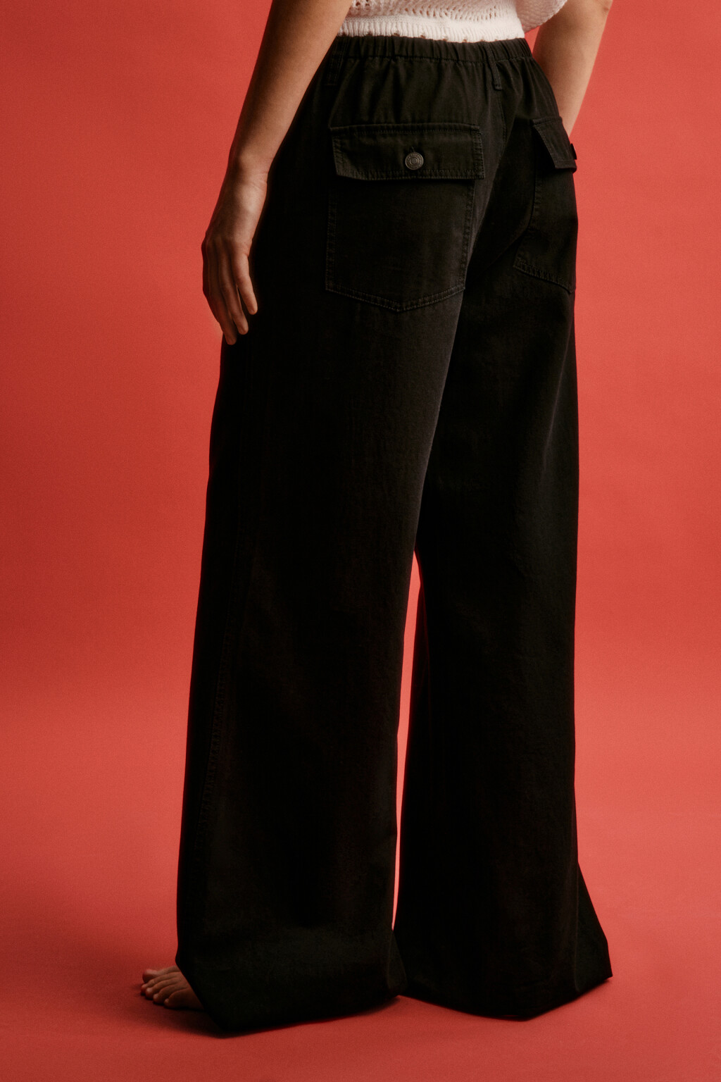 Брюки клеш хлопковые на завязках - цвет черный - 5