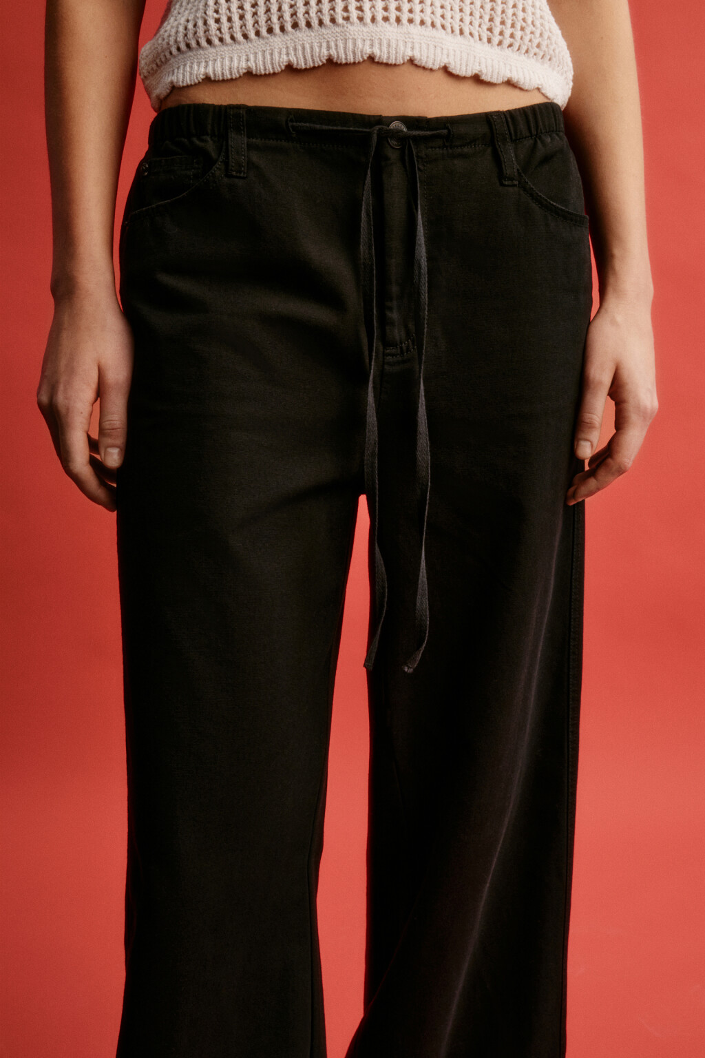 Брюки клеш хлопковые на завязках - цвет черный - 7