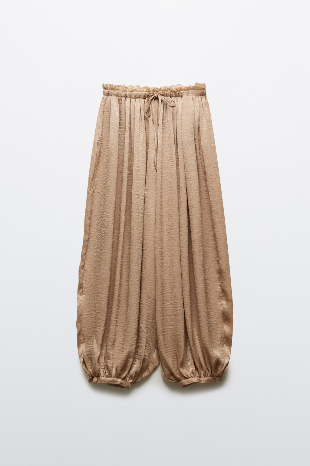 Брюки wide leg на завязках с кружевом на поясе - цвет коричневый - 7