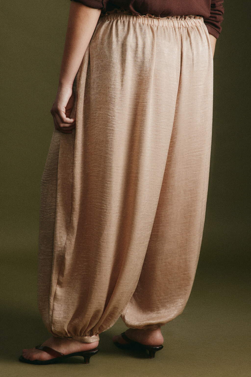 Брюки wide leg на завязках с кружевом на поясе - цвет коричневый - 3