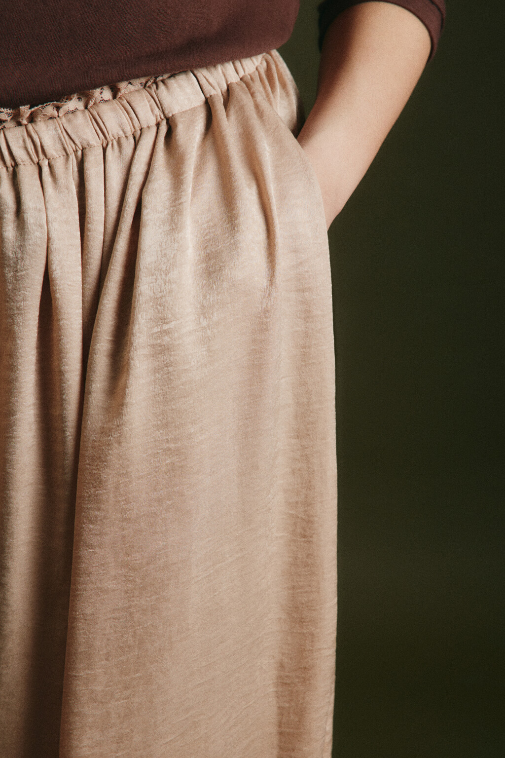 Брюки wide leg на завязках с кружевом на поясе - цвет коричневый - 5