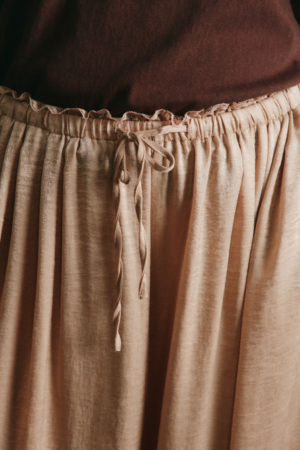 Брюки wide leg на завязках с кружевом на поясе - цвет коричневый - 6