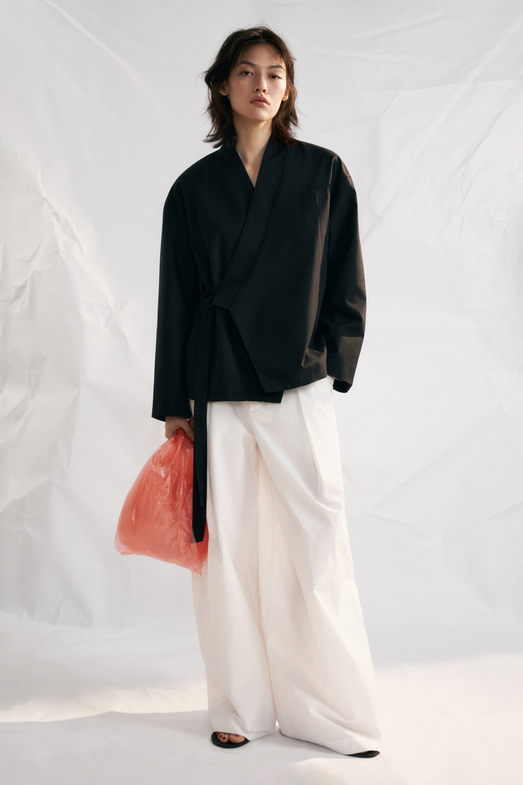 Брюки широкие хлопковые со средней посадкой - цвет белый - 1