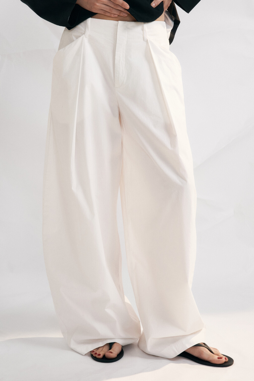 Брюки широкие хлопковые со средней посадкой - цвет белый - 3