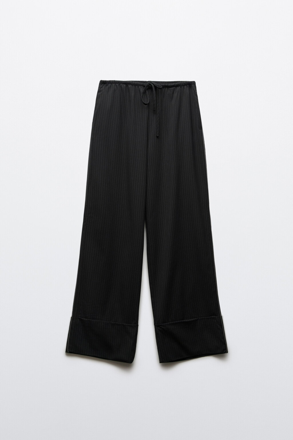Брюки широкие с подворотами на завязках - цвет черный - 2