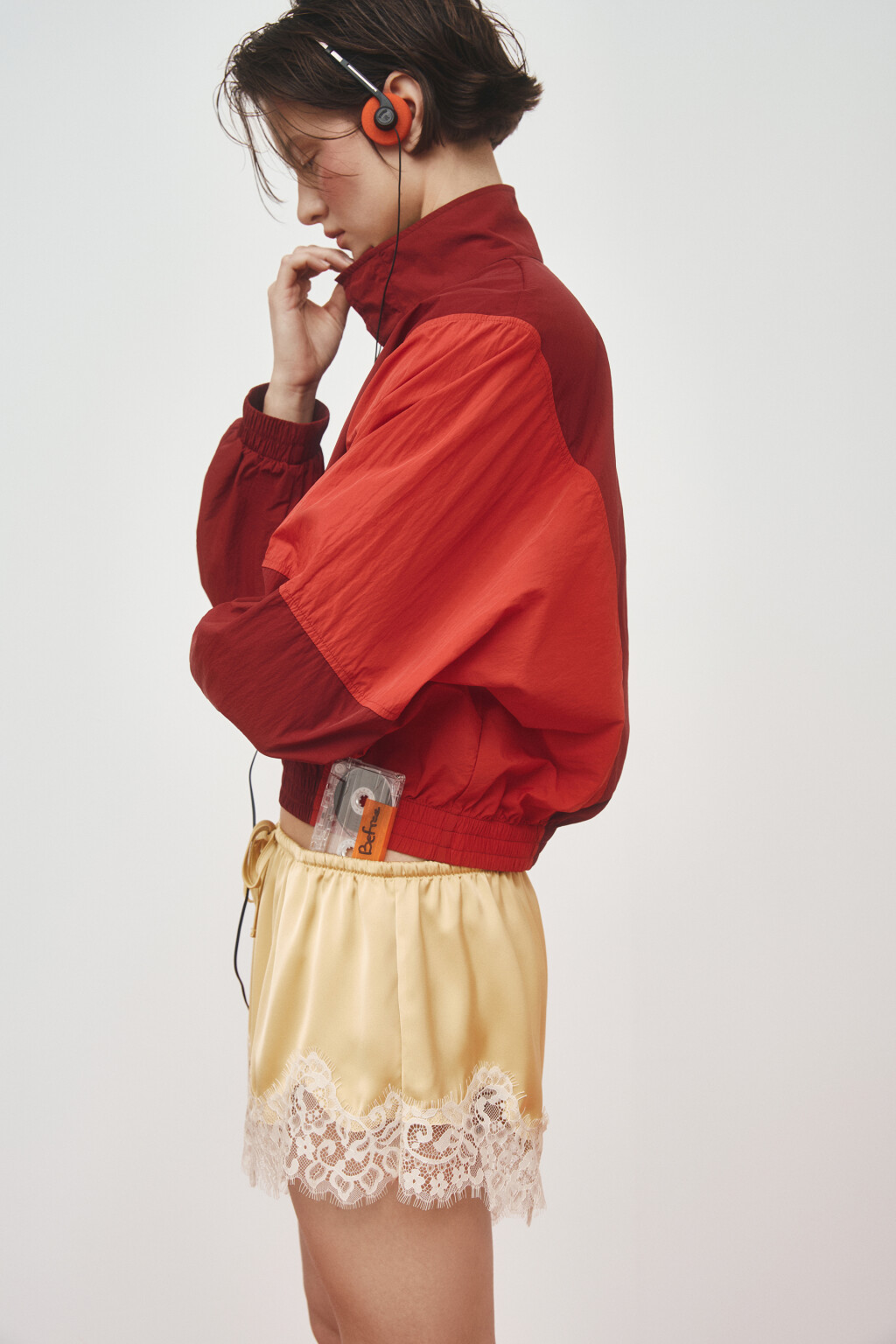 Шорты атласные на завязках с кружевом - цвет ванильный - 1