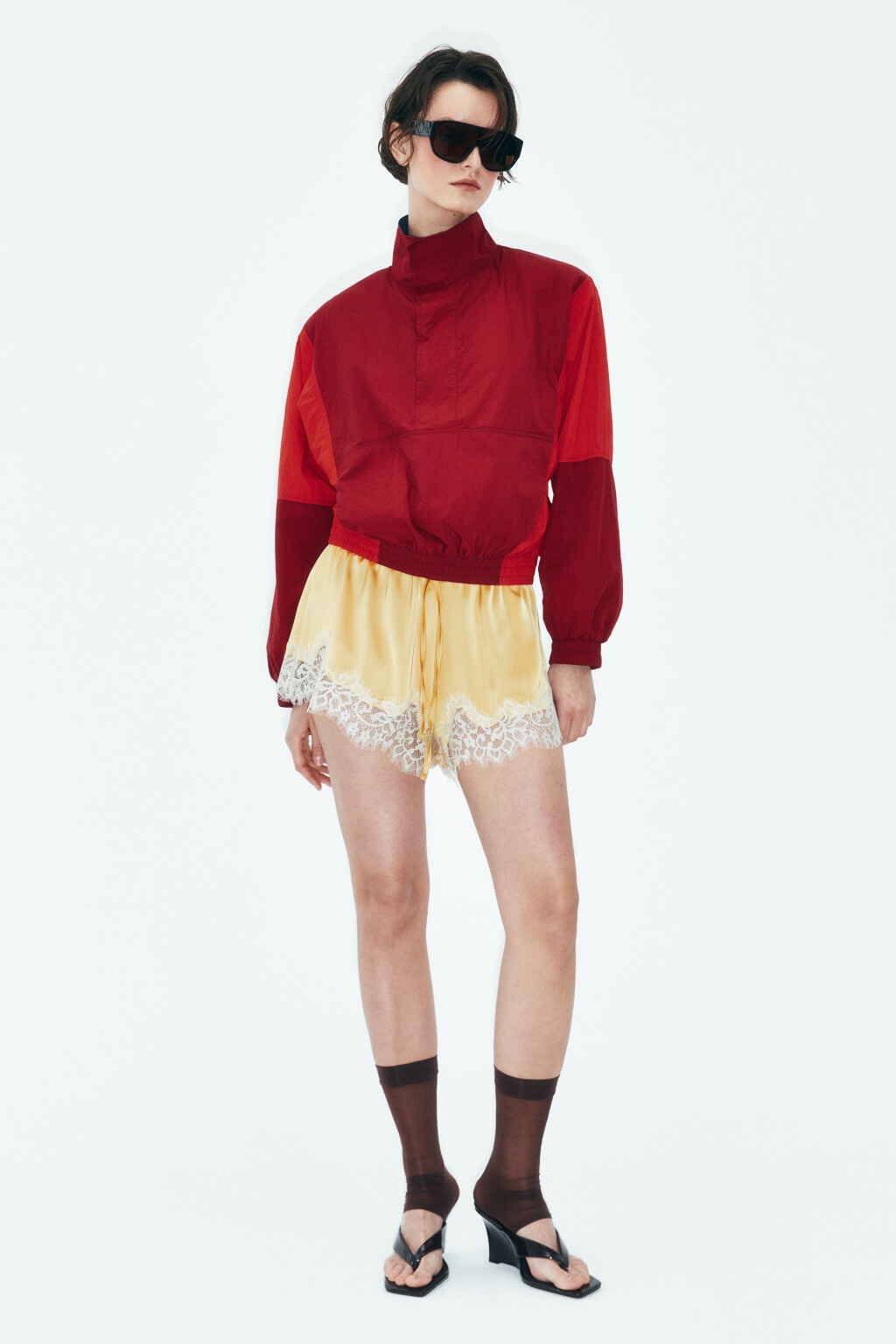 Шорты атласные на завязках с кружевом - цвет ванильный - 6