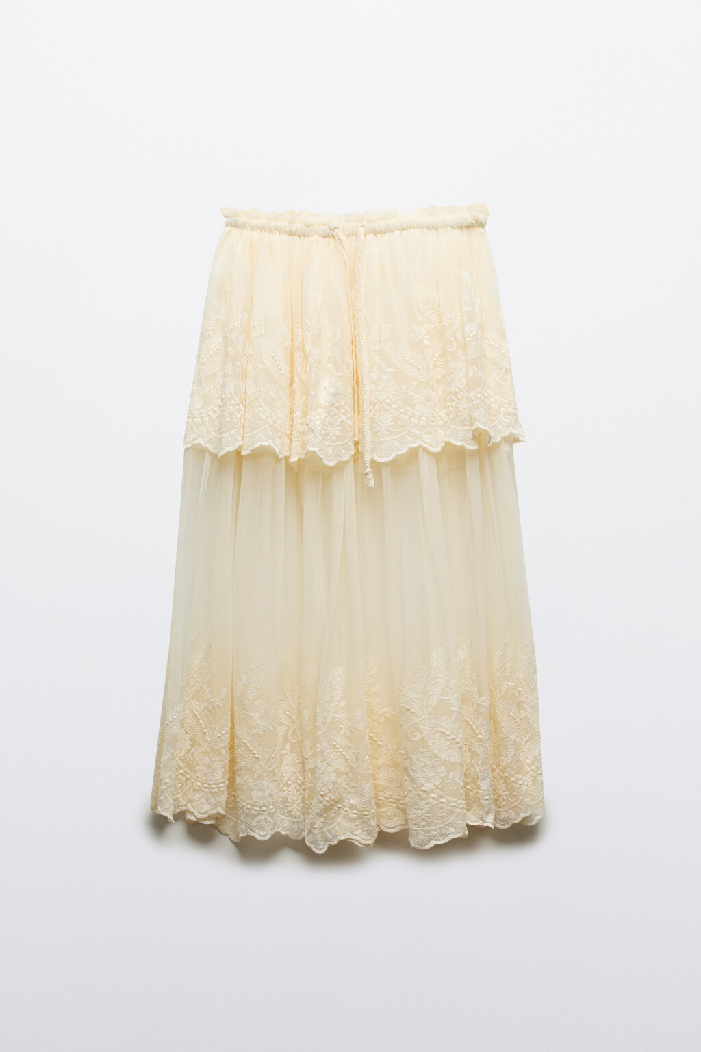 Юбка-трапеция миди двухслойная с узором - цвет молочный - 9