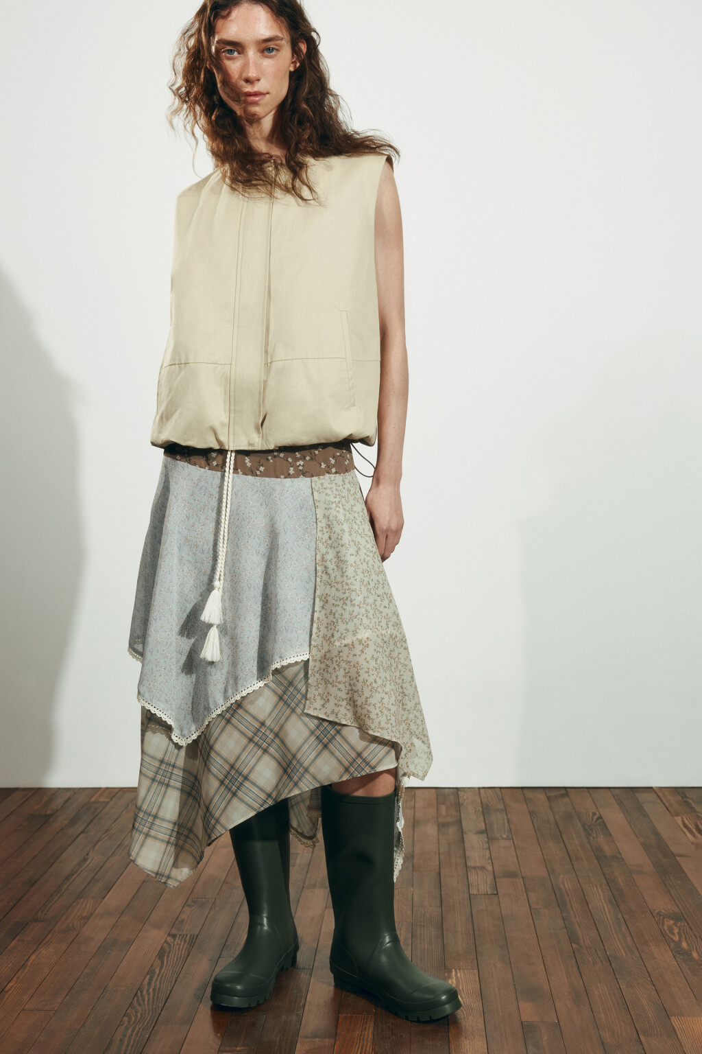 Юбка миди асимметричная в стиле пэчворк - цвет мультиколор - 1