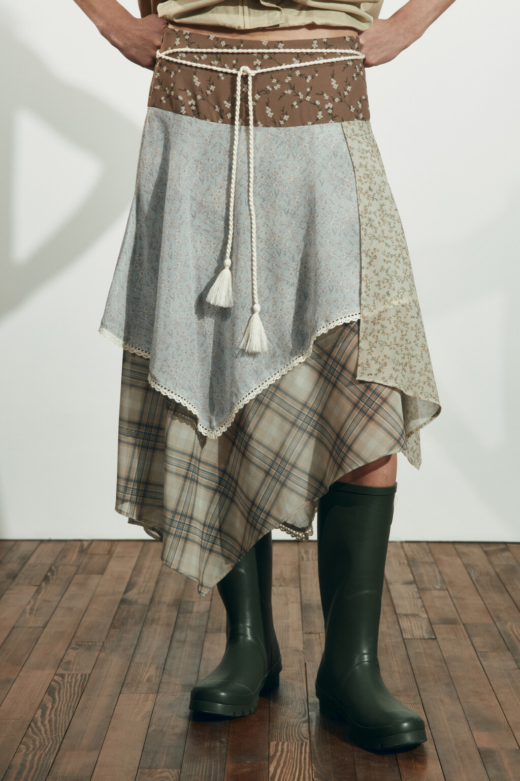 Юбка миди асимметричная в стиле пэчворк - цвет мультиколор - 3