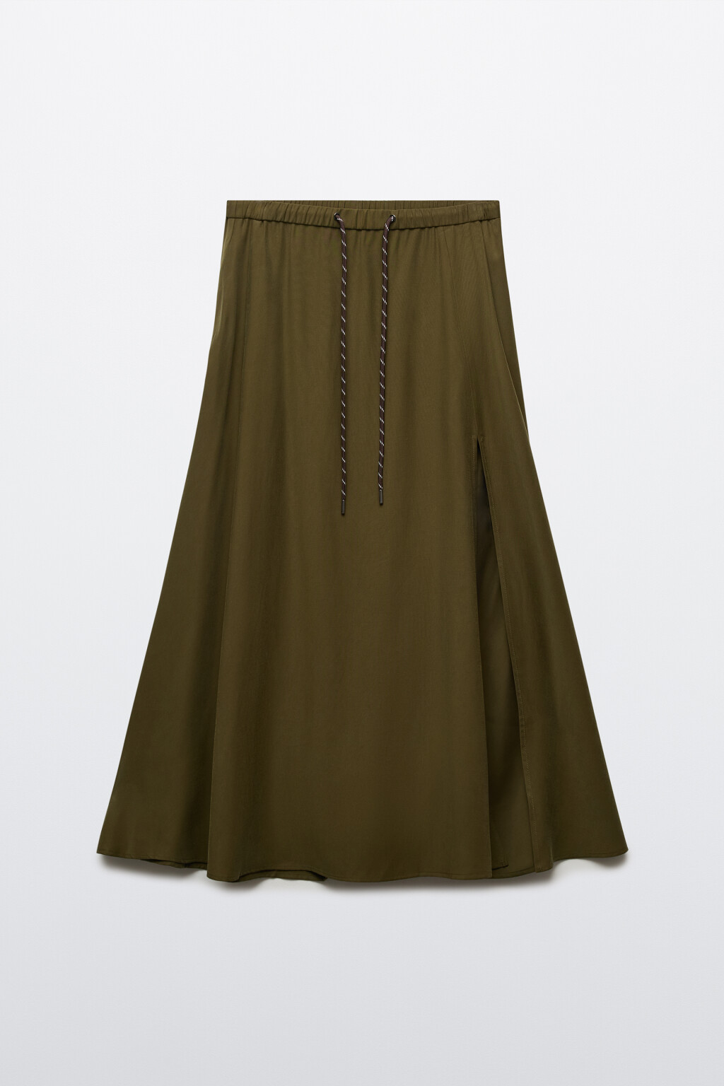 Юбка-трапеция миди в складку с разрезом - цвет зеленый - 1