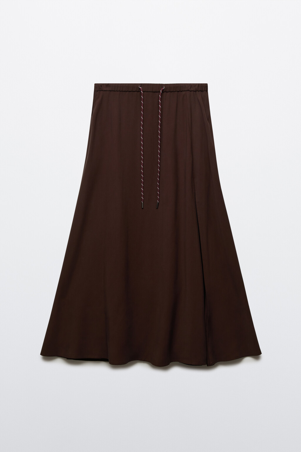 Юбка-трапеция миди в складку с разрезом - цвет коричневый - 1