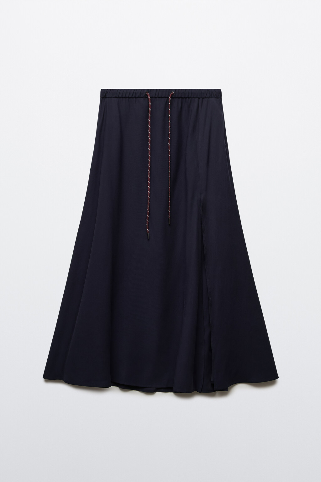 Юбка-трапеция миди в складку с разрезом - цвет синий - 1