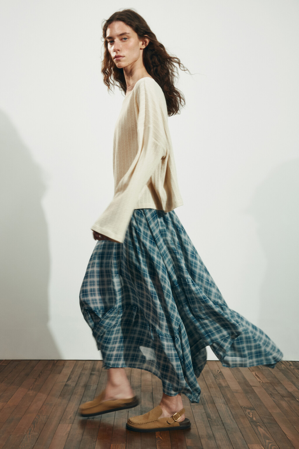 Юбка миди асимметричная с принтом - цвет синий - 3