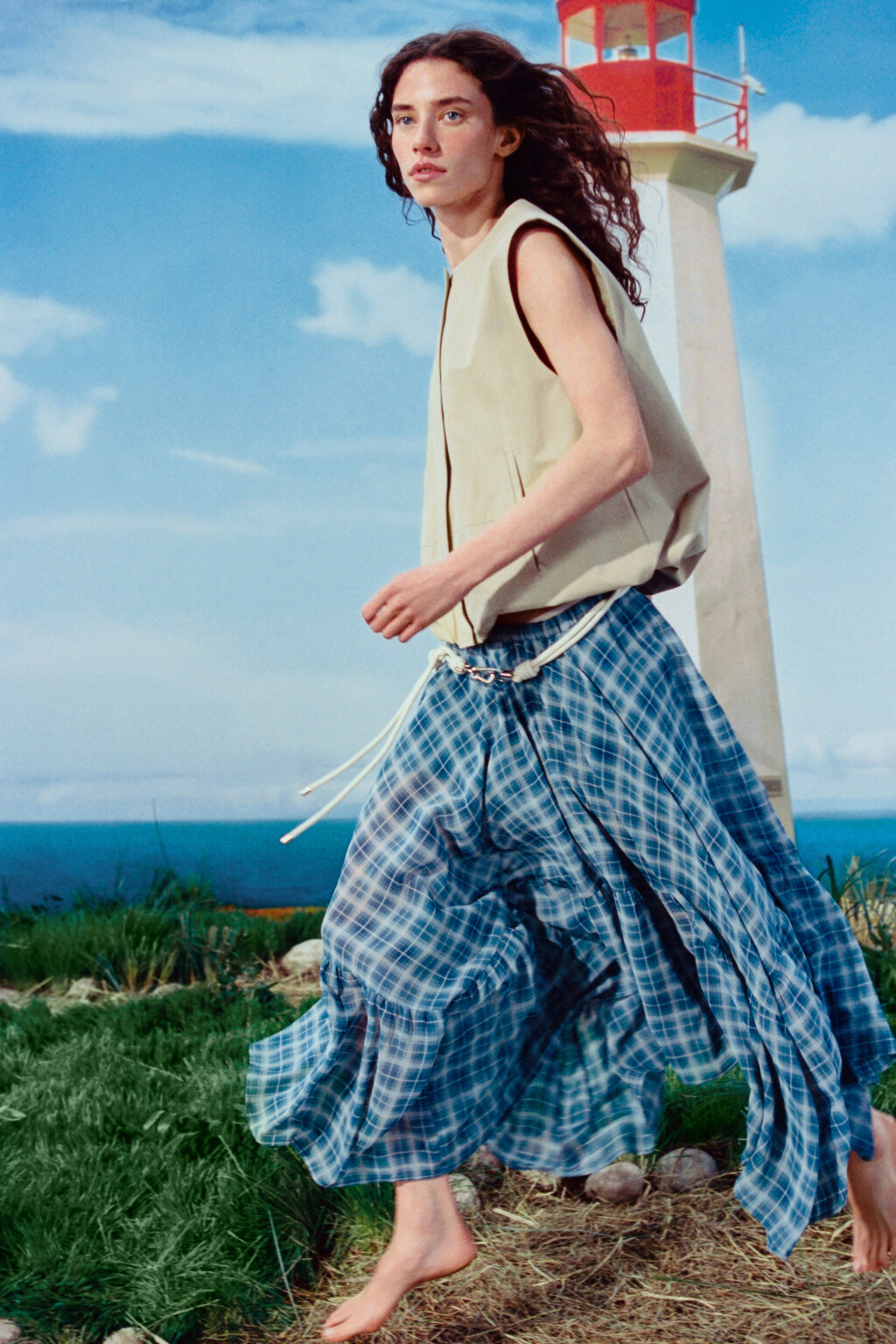 Юбка миди асимметричная с принтом - цвет синий - 2