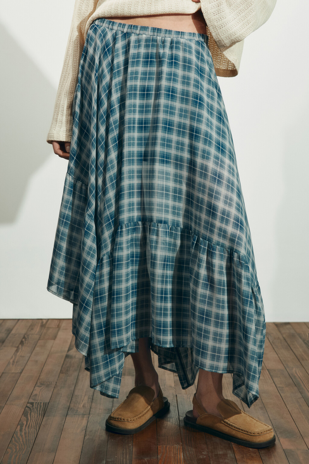 Юбка миди асимметричная с принтом - цвет синий - 4