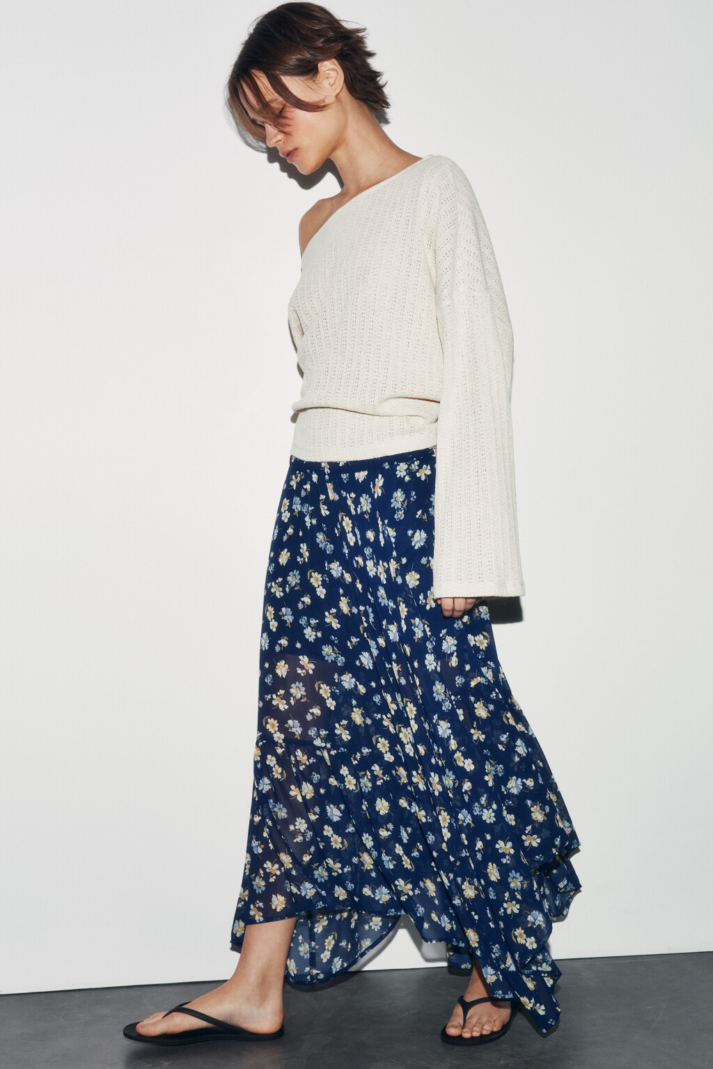 Юбка миди асимметричная с принтом - цвет черный - 1