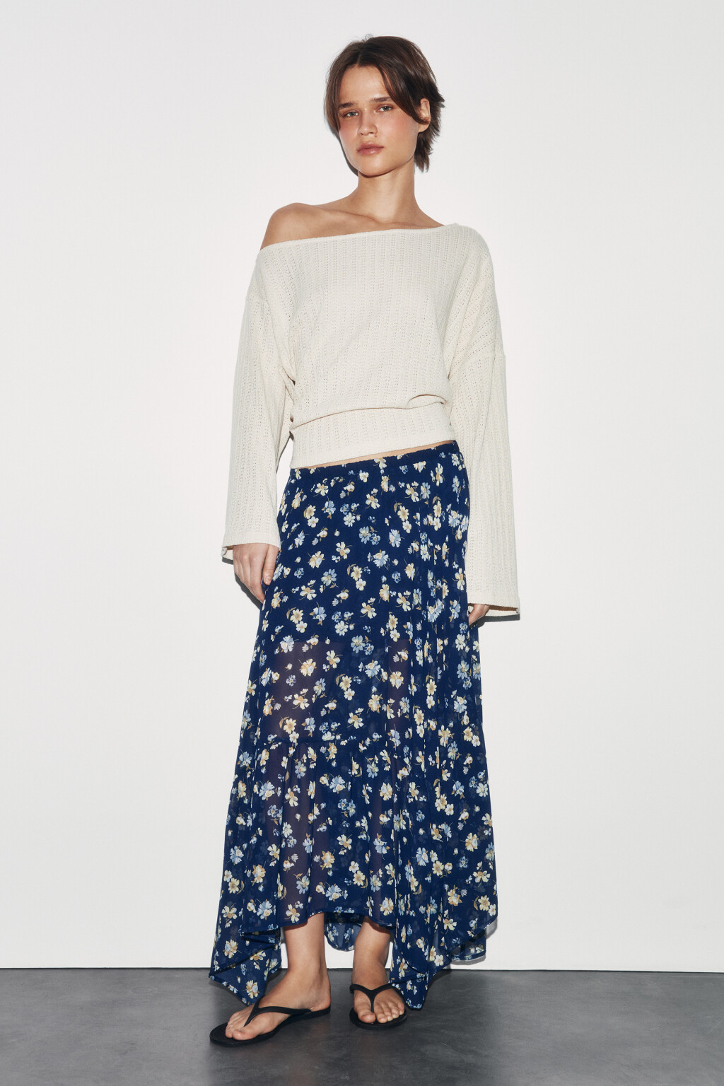 Юбка миди асимметричная с принтом - цвет черный - 4