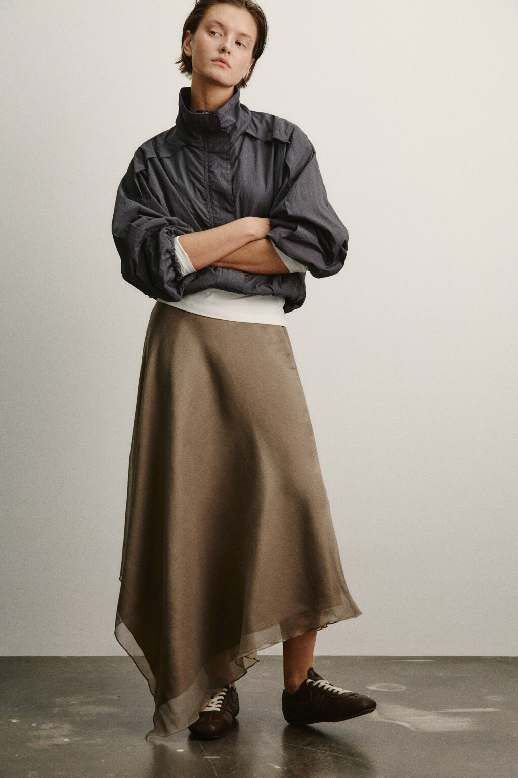 Юбка миди асимметричная со средней посадкой - цвет бежевый - 1