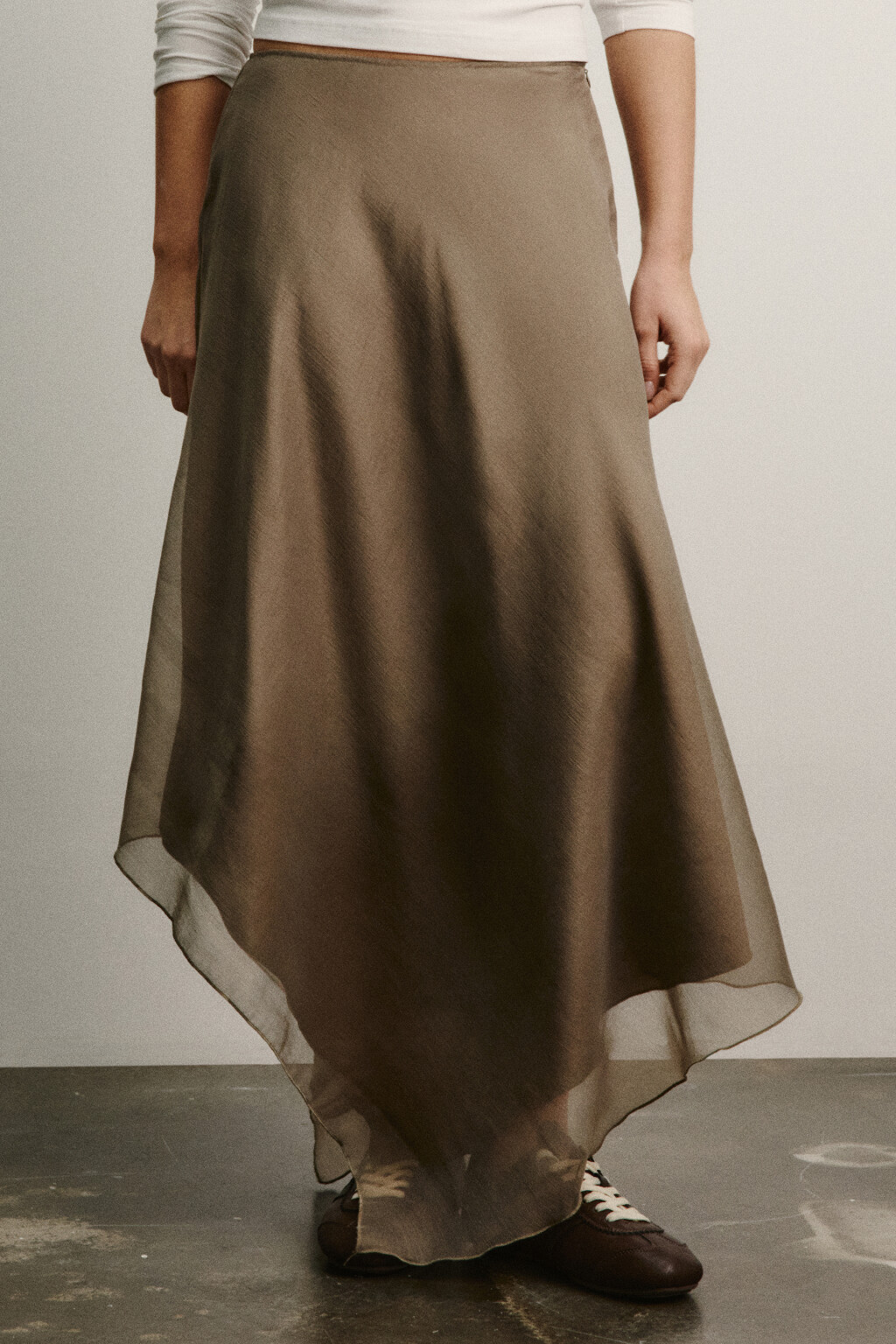 Юбка миди асимметричная со средней посадкой - цвет бежевый - 2