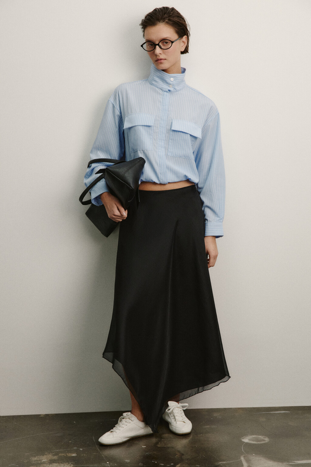 Юбка миди асимметричная со средней посадкой - цвет черный - 1