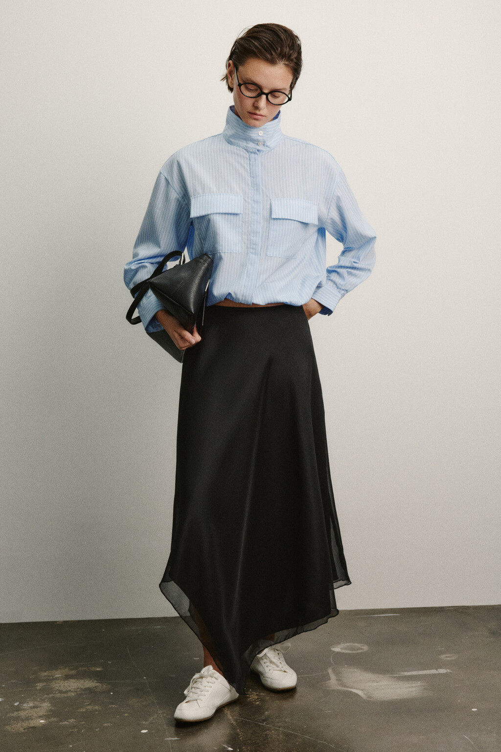 Юбка миди асимметричная со средней посадкой - цвет черный - 4