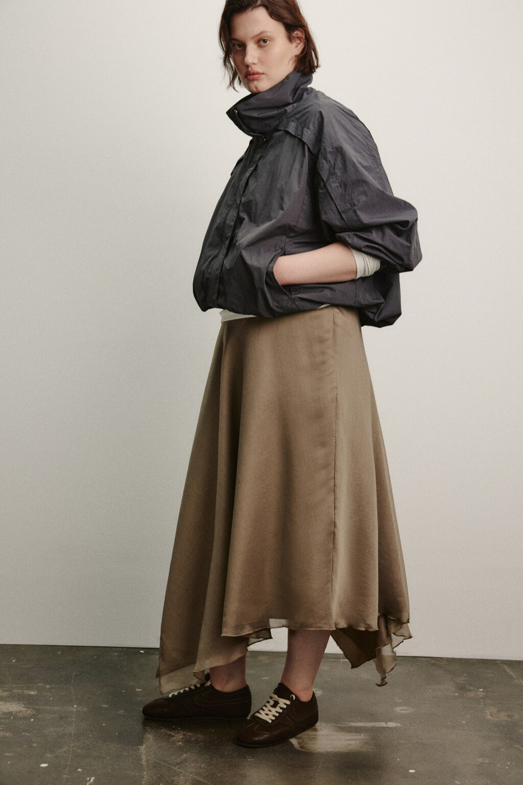 Юбка миди асимметричная со средней посадкой - цвет бежевый - 1