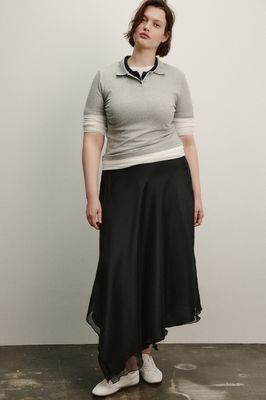 Юбка миди асимметричная со средней посадкой - цвет черный - 1