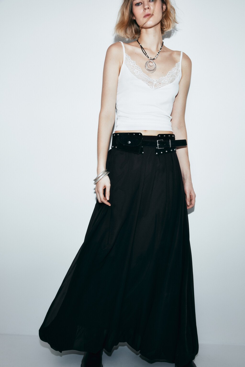 Юбка-баллон макси с высокой посадкой - цвет черный - 1