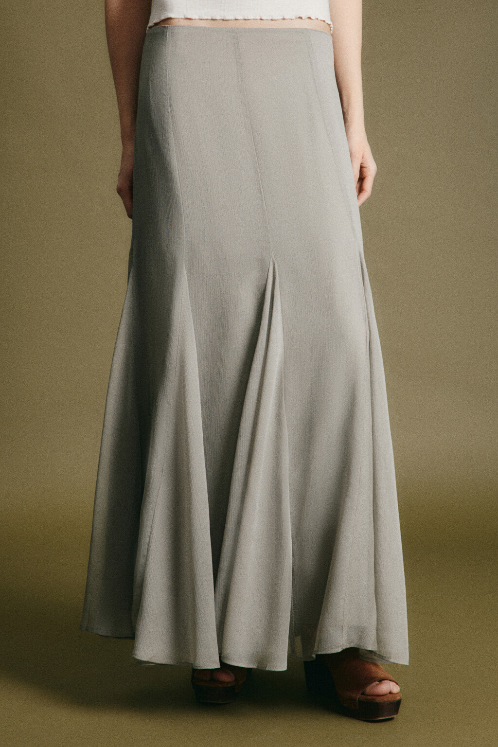 Юбка-годе макси шифоновая с высокой посадкой и клиньями - цвет зеленый - 2