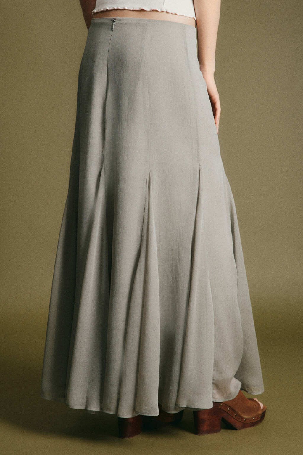 Юбка-годе макси шифоновая с высокой посадкой и клиньями - цвет зеленый - 3