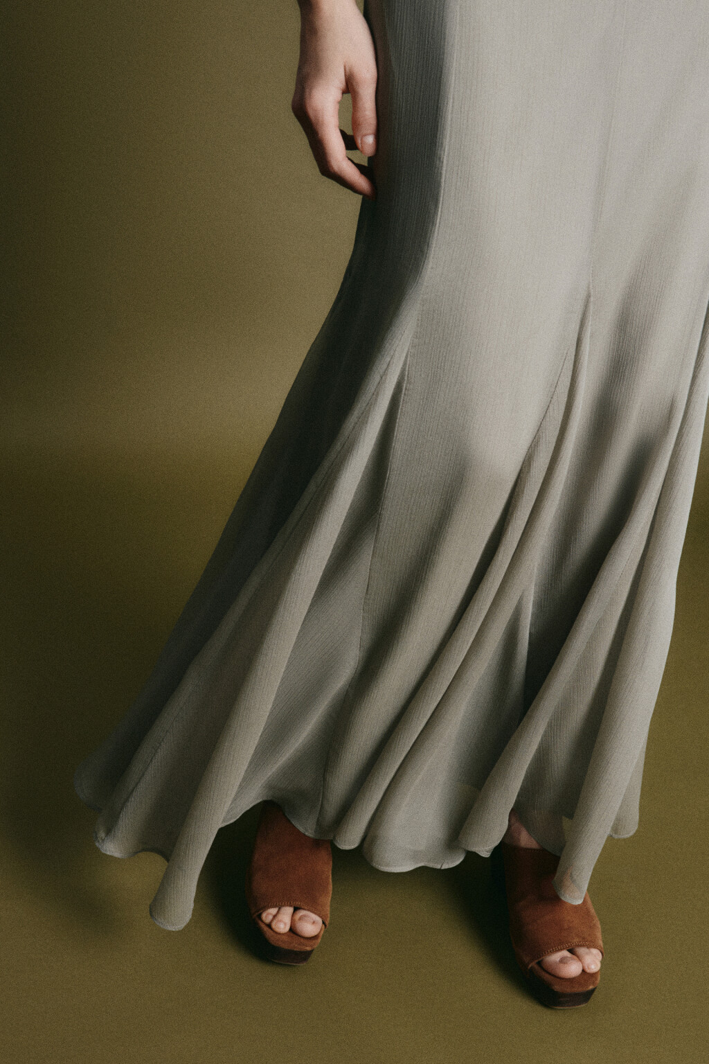 Юбка-годе макси шифоновая с высокой посадкой и клиньями - цвет зеленый - 5