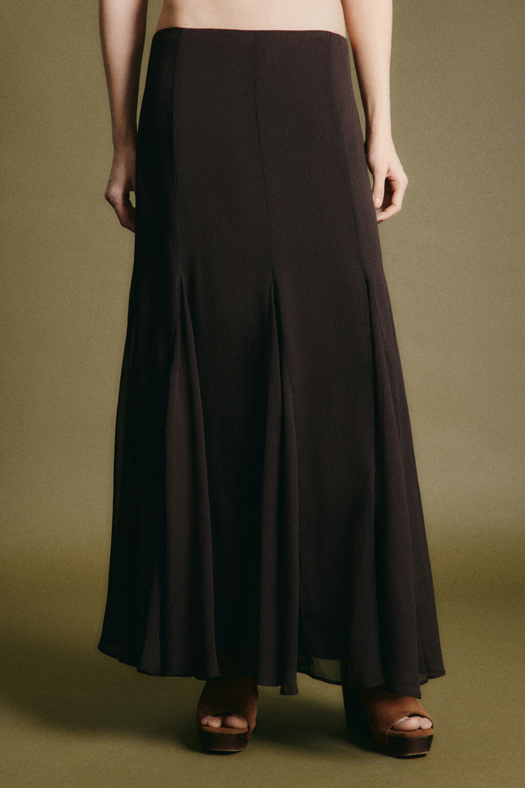 Юбка-годе макси шифоновая с высокой посадкой и клиньями - цвет коричневый - 2