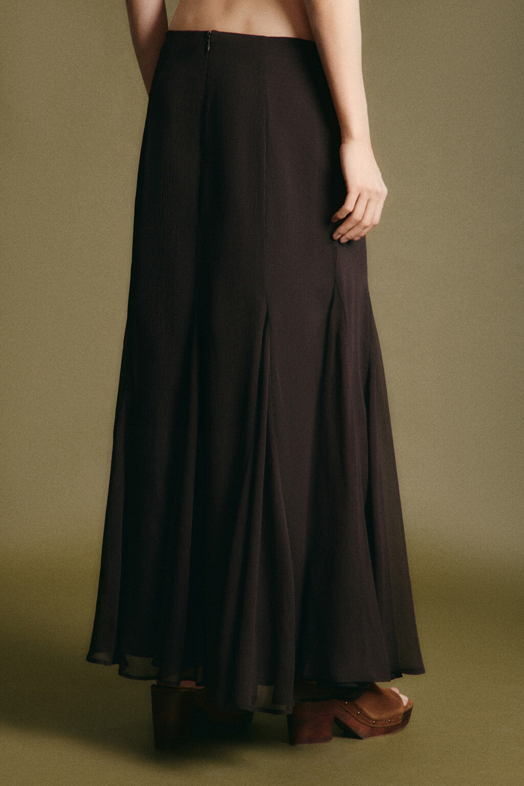 Юбка-годе макси шифоновая с высокой посадкой и клиньями - цвет коричневый - 3