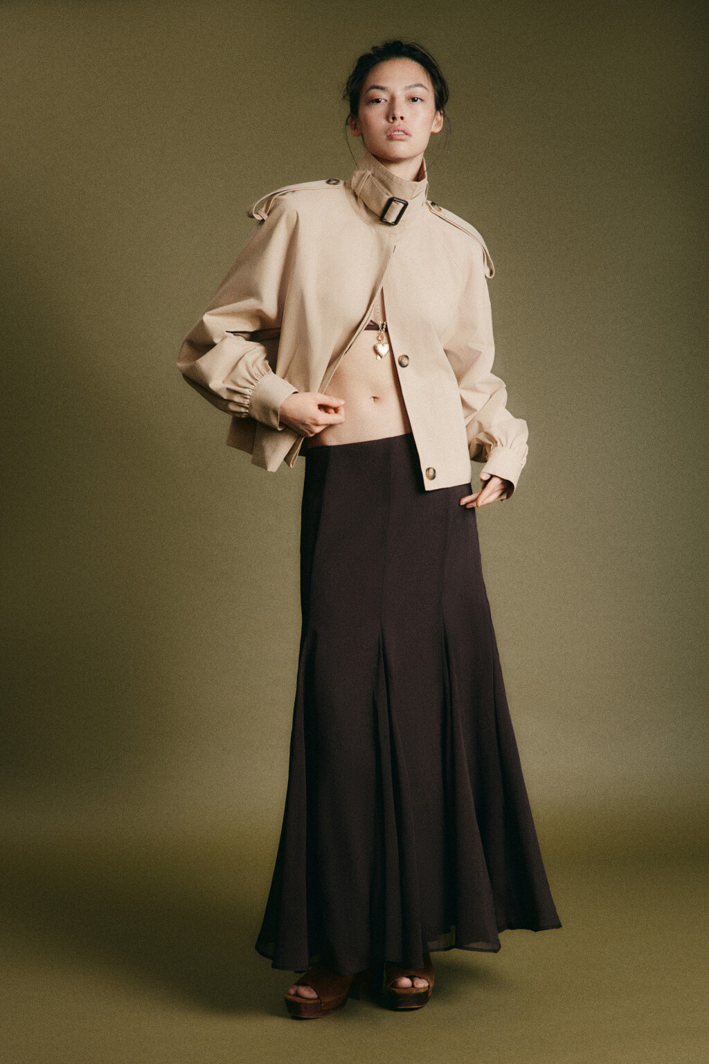 Юбка-годе макси шифоновая с высокой посадкой и клиньями - цвет коричневый - 4