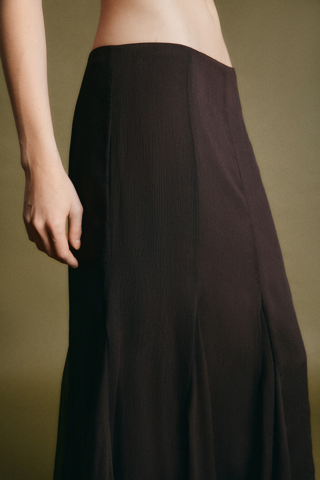 Юбка-годе макси шифоновая с высокой посадкой и клиньями - цвет коричневый - 5