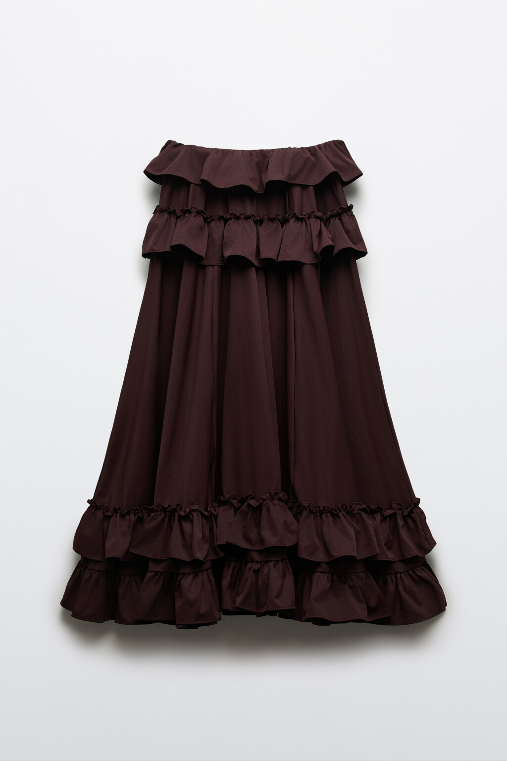 Юбка макси со средней посадкой и ярусными воланами - цвет коричневый - 7