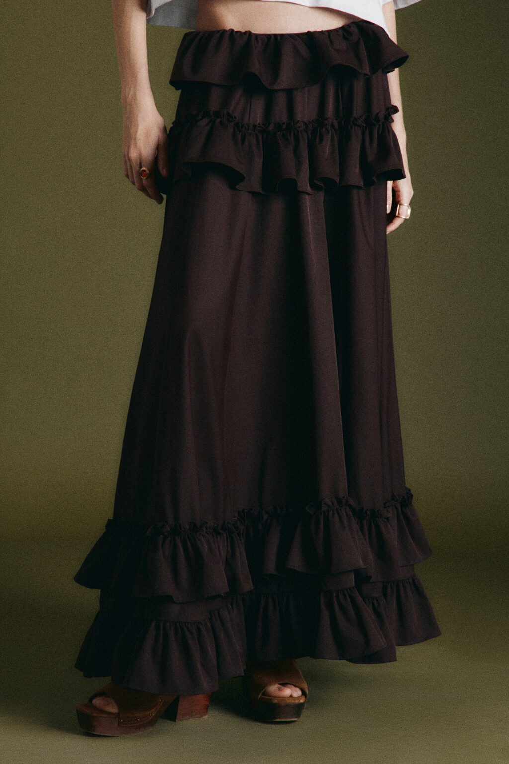 Юбка макси со средней посадкой и ярусными воланами - цвет коричневый - 2